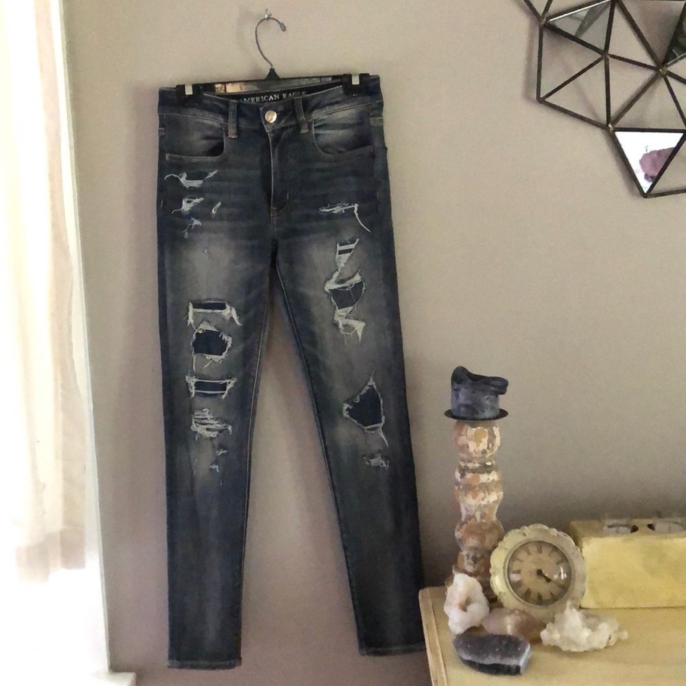 High Rise American Eagle Destroyed Skinny Jeans
